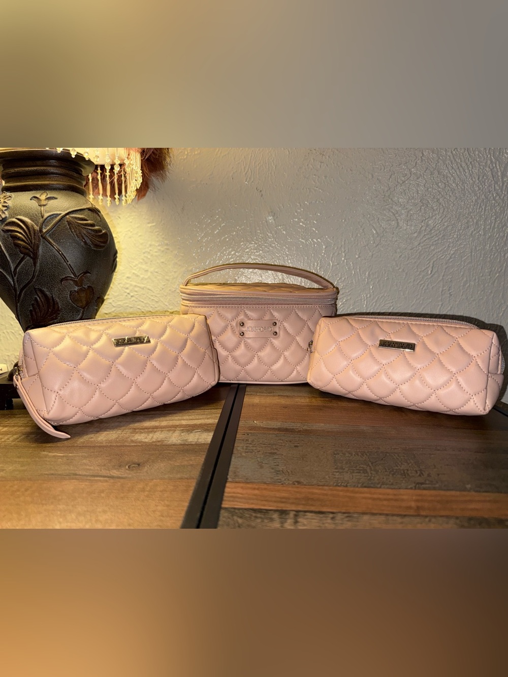 Joan & David Quilted Cosmetic Trio in Blush Pink